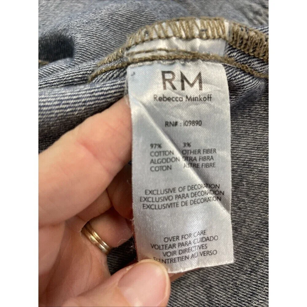 Rebecca Minkoff Jean Jacket Denim‎ Shirt Crop Raw Hem Jewels Medium